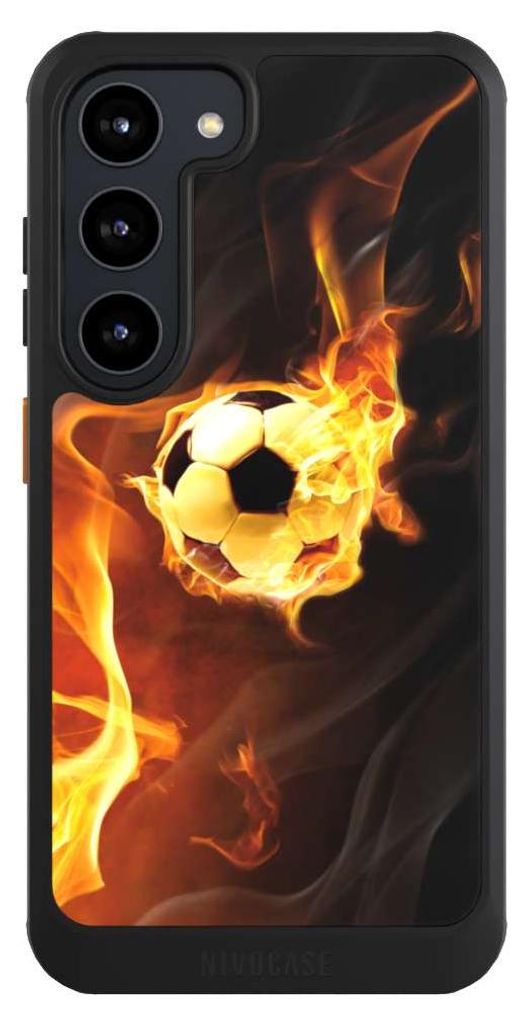 NIVOCASE Hülle für Samsung Galaxy S23 Handyhülle NIVOcore Case Schwarz Ball Feuer Fußball
