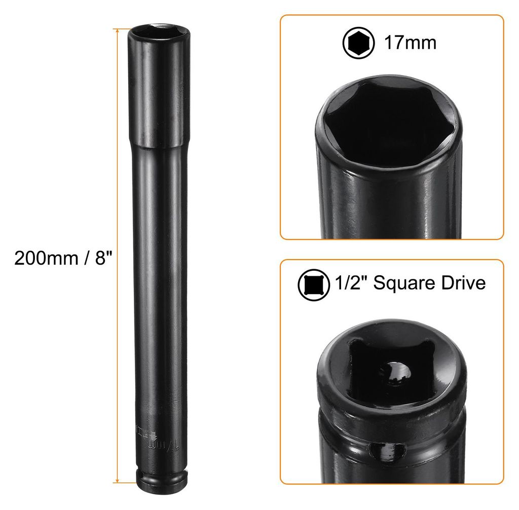 2 Stš¹ck Tiefe Schlagschraubendreher 1/2" 17mm metrische 6 Punkt Buchse 200mm (8") Extra langer Hochleistungs Kohlenstoffstahl Umschaltbuchse fš...