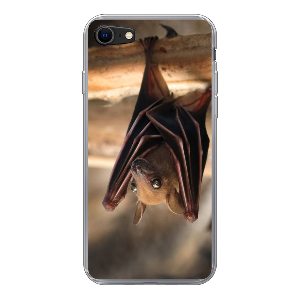 MuchoWow Handyhülle Schutzhülle Hülle für iPhone SE 2022 Baby - Fledermaus - Holz Silikon Softcase Handy Hülle - Schutzhülle
