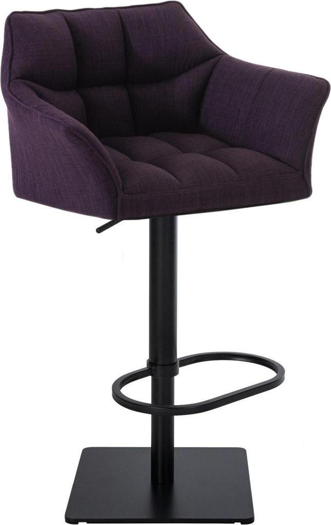 Barhocker mit Stoffpolsterung - Küchenhocker - Höhenverstellbar, Gestell aus Edelstahl Farbe: Lila | Grundfarbe: Schwarz