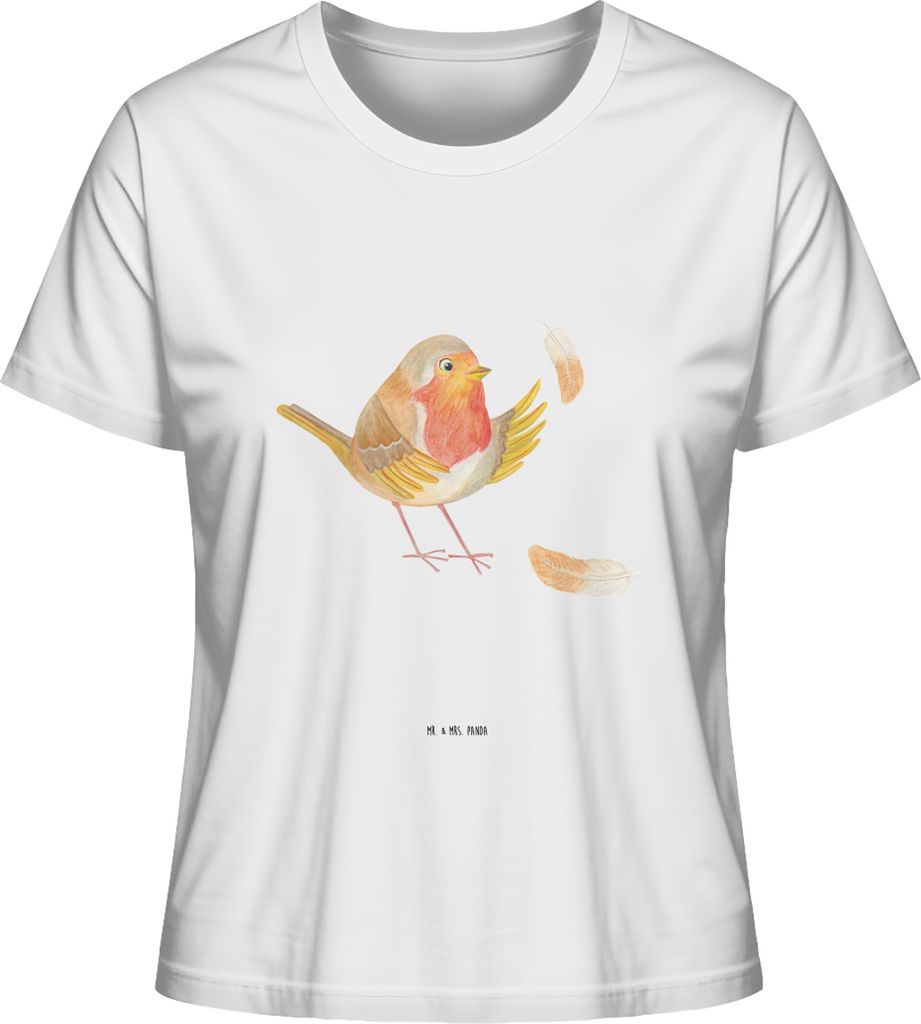 Mr. & Mrs. Panda Oberteil Damen Rotkehlchen Federn Größe M - Weiß - Geschenk, Basic T-Shirt, Spruch Mut, Sommershirt, Motivation, fliegen, Sprü...