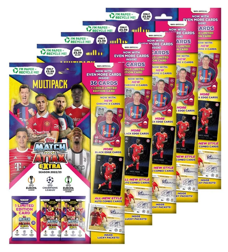 Cartes Topps Champions League EXTRA 22/23 - 5 Multipacks avec Cartes Rares