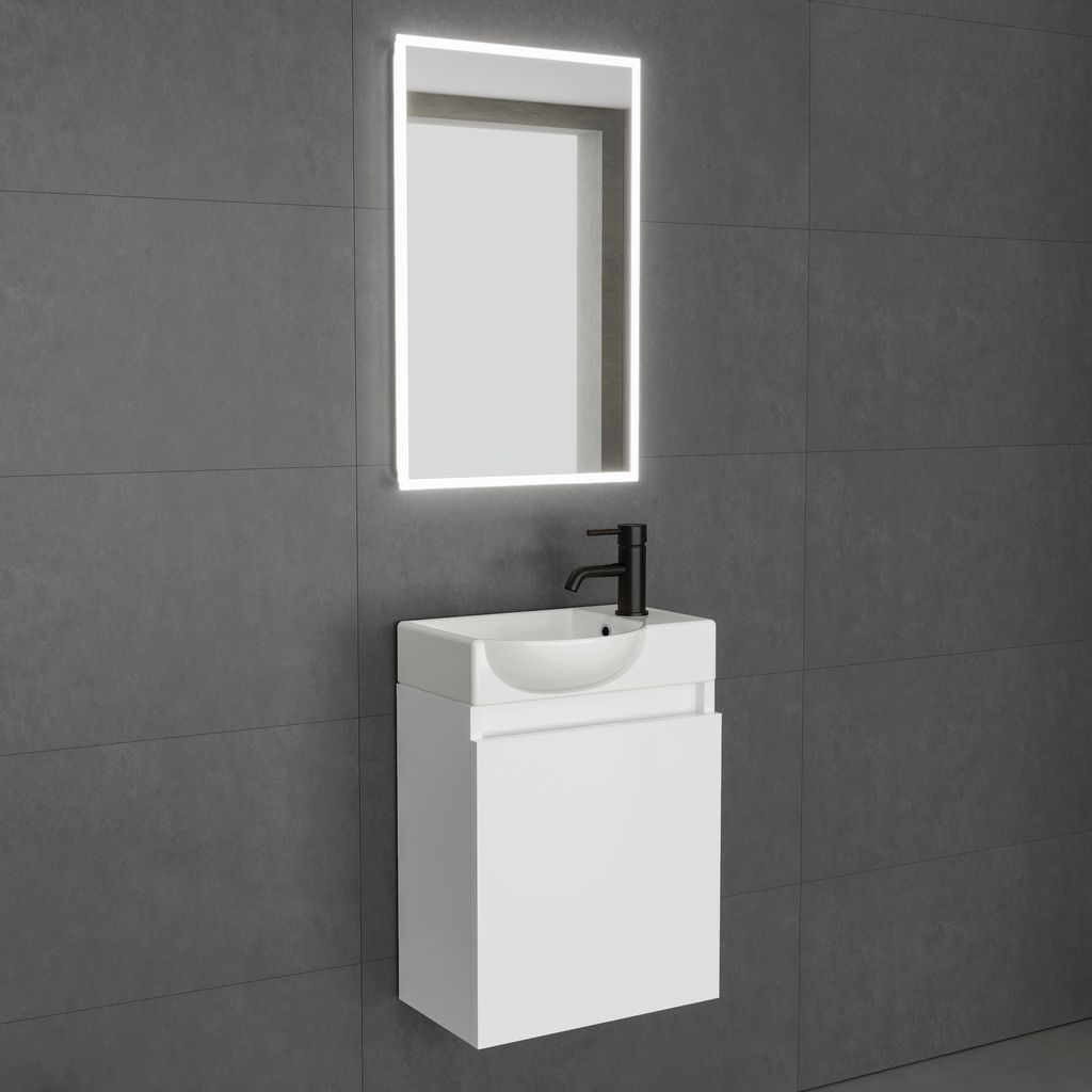 Alpenberger Badezimmermöbel Set | Gäste WC Waschtisch mit Unterschrank | Badschrank Schmal mit Badspiegel | Badezimmer Spiegel | Waschbeckenunte...
