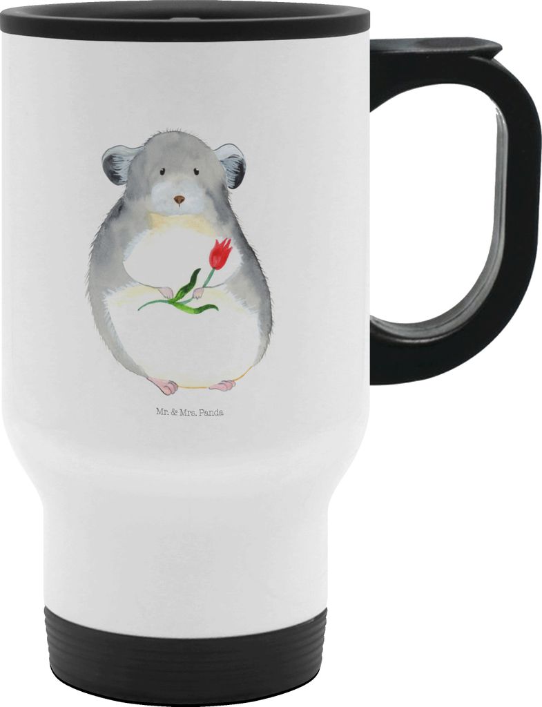 Mr. & Mrs. Panda thermosbecher Chinchilla Blume - Weiß - Geschenk, Kummer, Liebeskummer, Thermobecher, Tiere, Klein, Kaffee-Thermobecher, Büro, K...