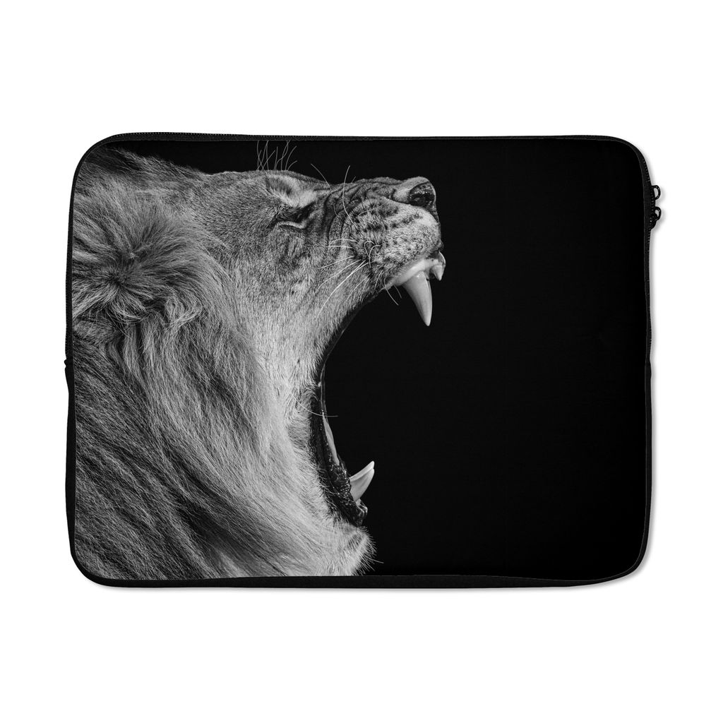 MuchoWow Laptop Hülle 17 Zoll Laptoptasche Tiere - Löwe - Schwarz - Weiß - Porträt - Zipper - Schutzabdeckung