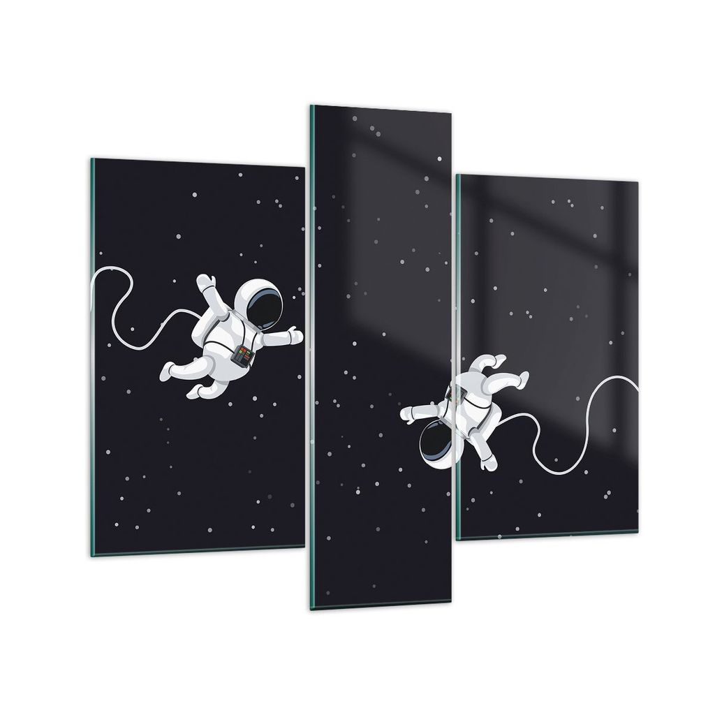 Bilder auf glas - 3 Teile - Cartoon Astronauten Kosmos - 95x80cm - Glasbilder - Wandbilder - Bilder - zum Aufhängen bereit - Wanddekoration aus Gl...