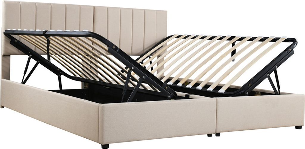 Polsterbett(180x200cm,Beige)hydraulisches Stauraumbett, Produktbild 