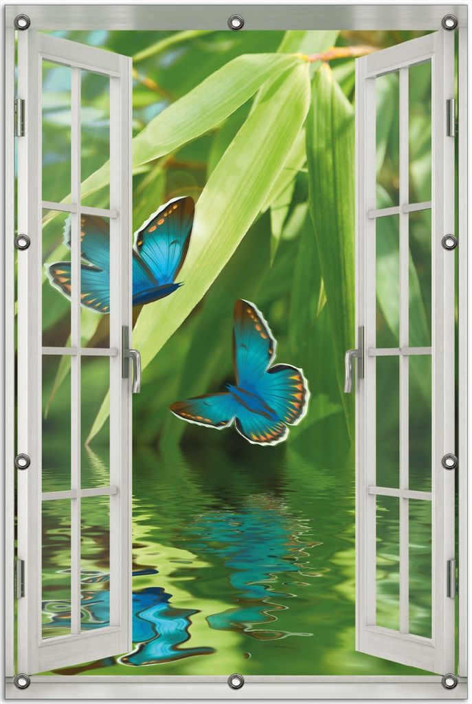 Wallario Outdoor-Poster für Garten oder Balkon 80 x 120 cm: Schmetterlinge in Reflektion