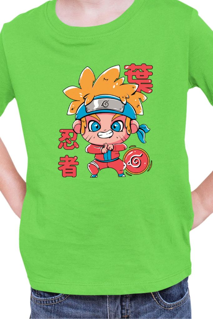 Kinder T-Shirt Japan Manga Anime Comics Animation Naruto Cute Drawning, 5-6 Jahr - 116 / Lime
