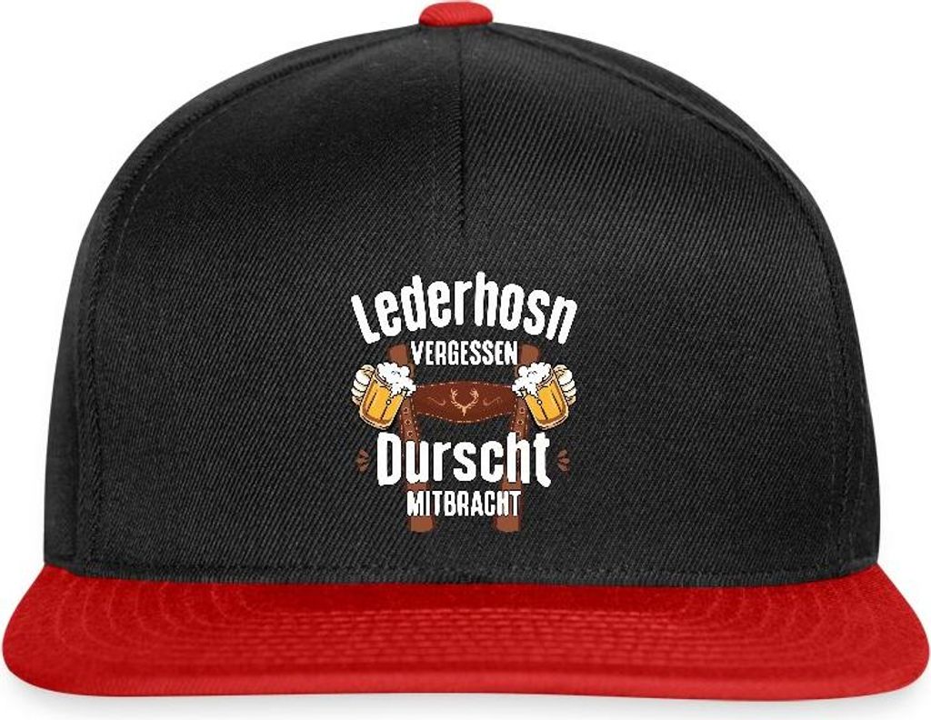 Spreadshirt Lederhose Vergessen Durscht Mitgebracht Trachten Snapback Cap, One size, Schwarz/Rot