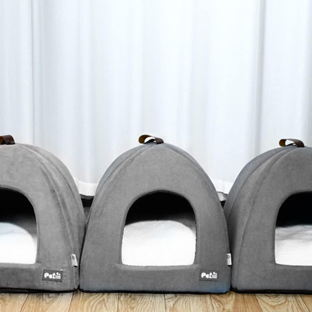 Zarte Katzenliege für drinnen - Warmer und bequemer Haustierschlafsack für kleine bis mittelgroße Katzen (S, grau)