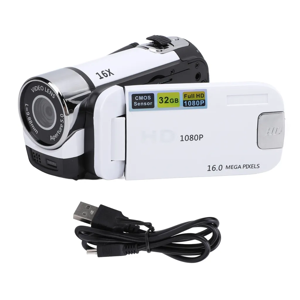 Caméra vidéo 1080P FHD écran 2,4 pouces avec zoom 16x et 16 MP Noir