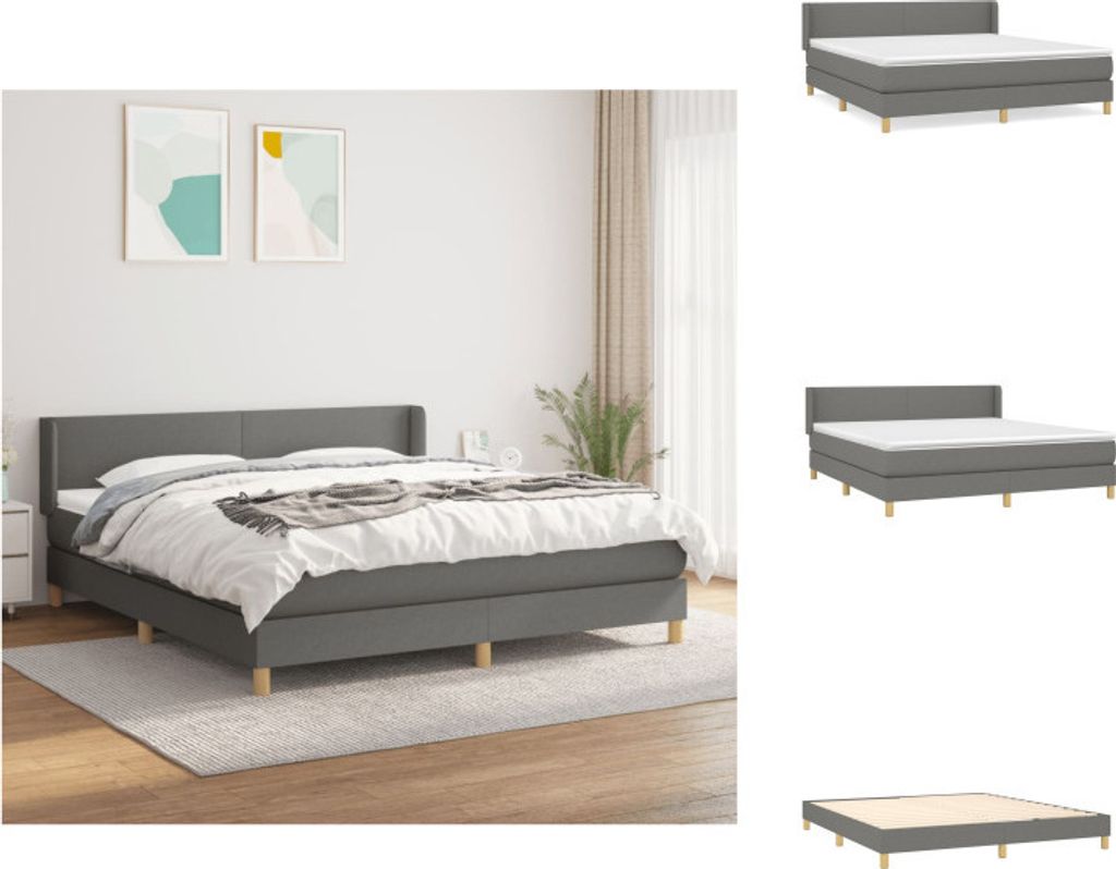 vidaXL Boxspringbett mit Matratze Dunkelgrau 160x200 cm Stoff - Betten & Bettgestelle
