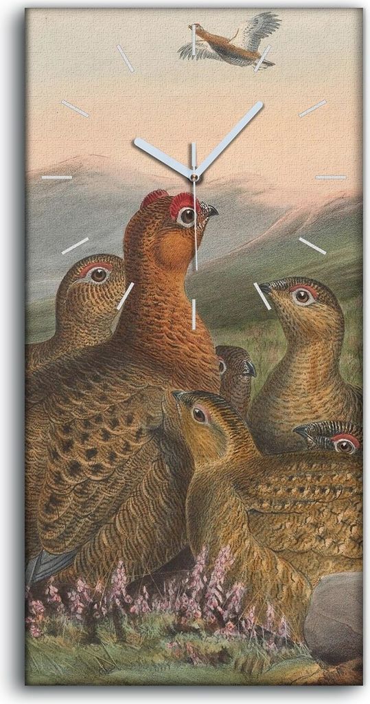 Wanduhr Uhr Wandbild Leinwand Geräuschlos 30x60 Vögel Wild Tiere Zeichnung Kunst - weiße Hände