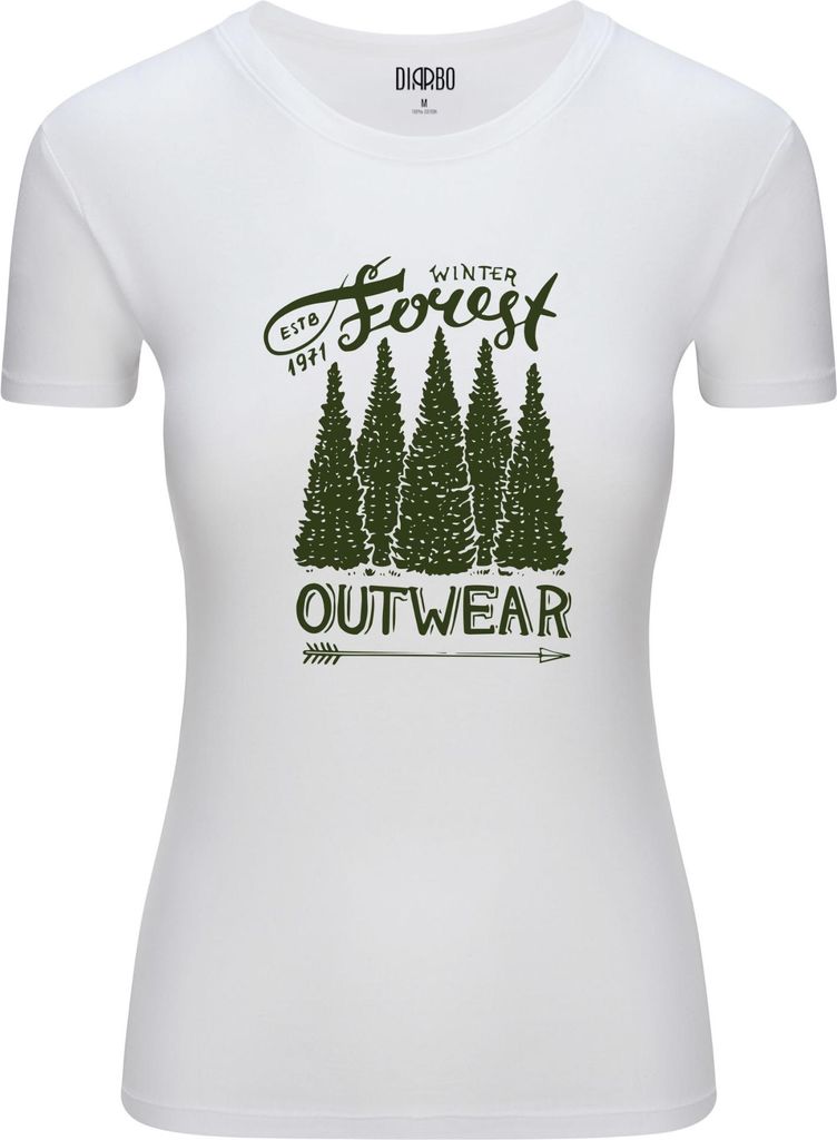 Diarbo Damen T-Shirt mit Naturliebhaber Druck Winterwald Weiß Gr.XXL
