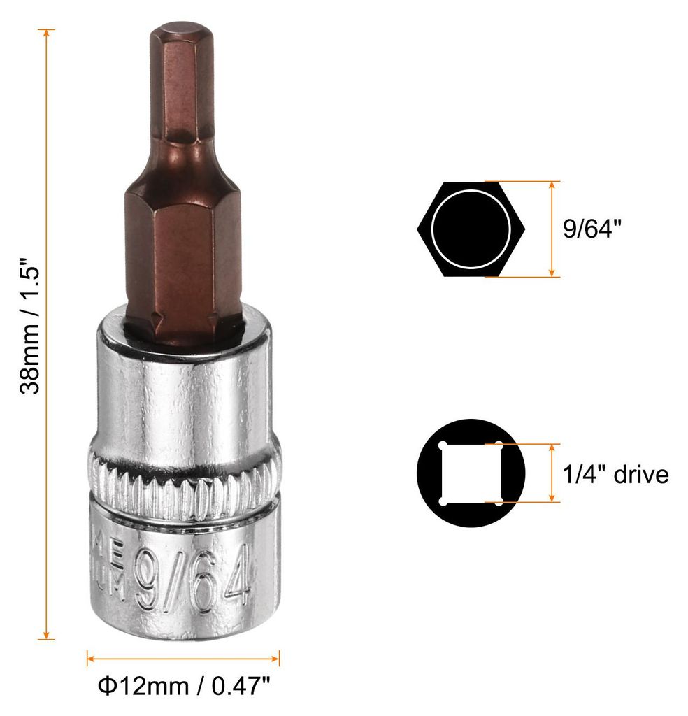 2 Stš¹ck 9/64" Sechskant-Bit-Steckdose 1/4" Vierkant-Antrieb SAE-Verl?ngerungsschlag-Bit-Power-Nuss-Treiber-Set S2 & CR-V-Stahl-Steckdose Ratsche...