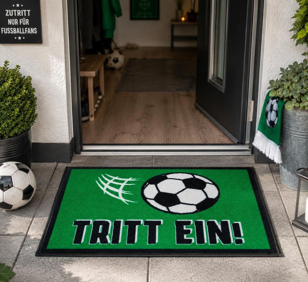 Fußmatte Fußball Tritt Ein rechteckig grün schwarz weiß