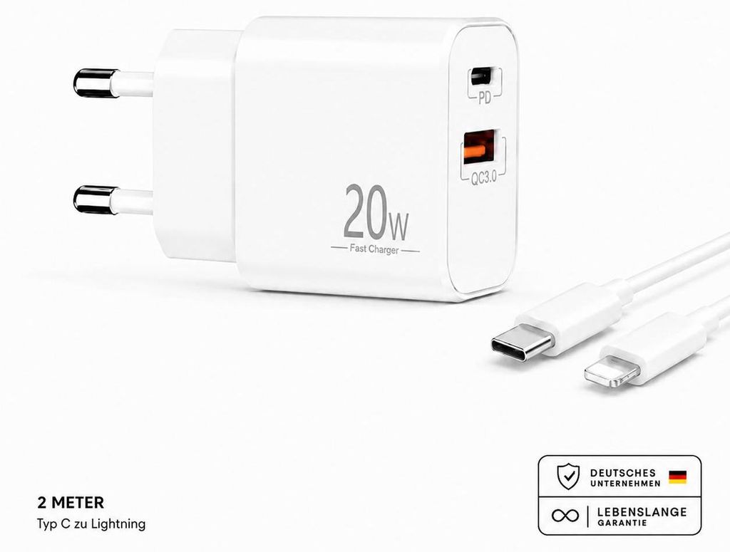 Schnellladegerät USB-C + USB-A Dual Netzteil Universal mit Produktbild 