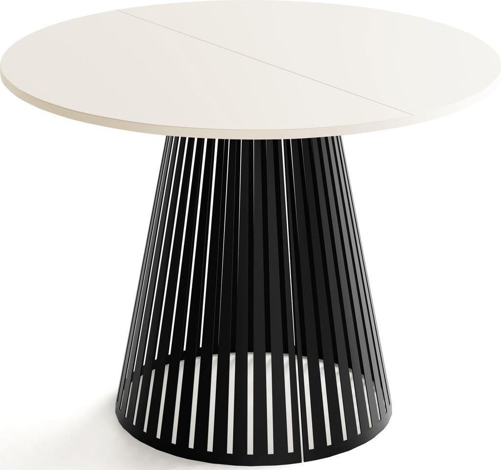 Esstisch Rund Ausziehbar mit Lamellen im Loft-Stil – 100 bis 180 cm – Industrieller Tisch mit Schwarzen Metallbeinen, Platzsparend für Wohnzim...