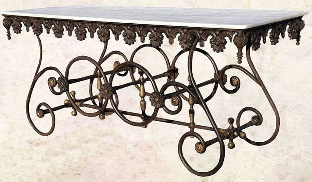 Casa Padrino Nostalgie Gartentisch aus Schmiedeeisen mit Marmorplatte - 175 cm x 65 cm x H75 cm - Luxus Gartenmöbel