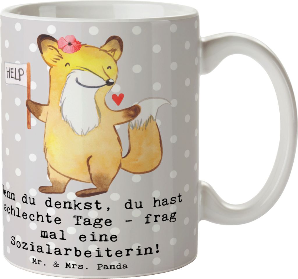 Mr. & Mrs. Panda Teetasse Sozialarbeiterin Stärketage - Grau Pastell - Geschenk, Berufsleben, soziale Arbeit, Familienberatung, unterstützen, Ber...