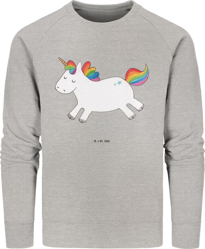 Mr. & Mrs. Panda Bio Pullover Einhorn Happy Größe L - Heather Grey - Geschenk, Baumwoll, Lachen, Einhörner, Sweatshirt, Pulli, glücklich, Unico...