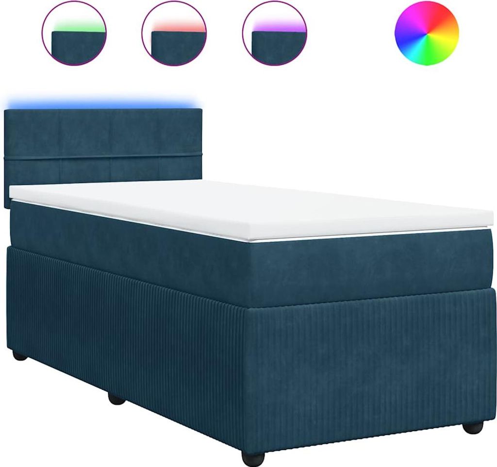 vidaXL Boxspringbett mit Matratze Blau 90x200 cm Samt