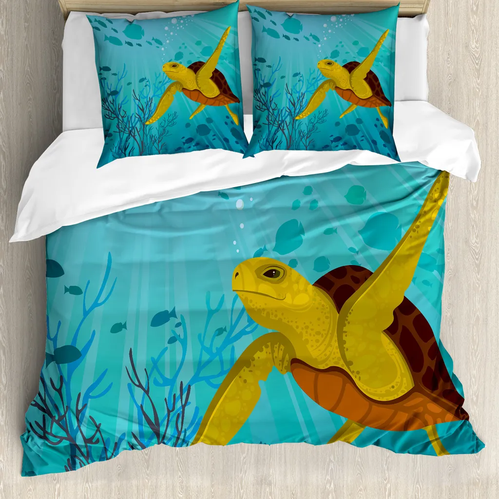 Set di biancheria da letto con motivo tartaruga marina e rettile 3D