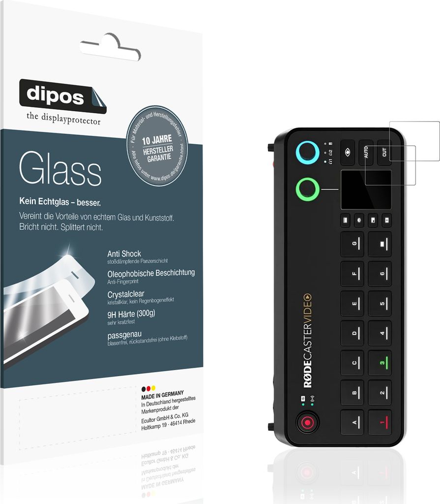 2x Schutzfolie für Rode Rodecaster Video - Anti-Shock 9H Folie dipos Glass Kunststoffglas