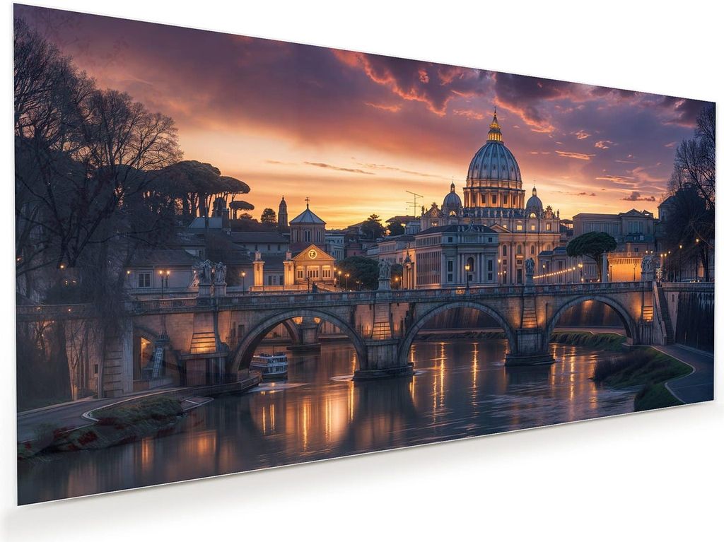 Glasbild 110x55cm in XXL für Wohnzimmer, Schlafzimmer Motiv Abend in der Stadt