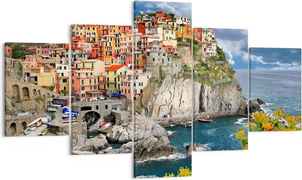 Bild auf Leinwand - Leinwandbild - Italien küste felsen landschaft - 125x70cm - Wand Bild - Wanddeko - Leinwanddruck - Bilder - Kunstdruck - Leinw...