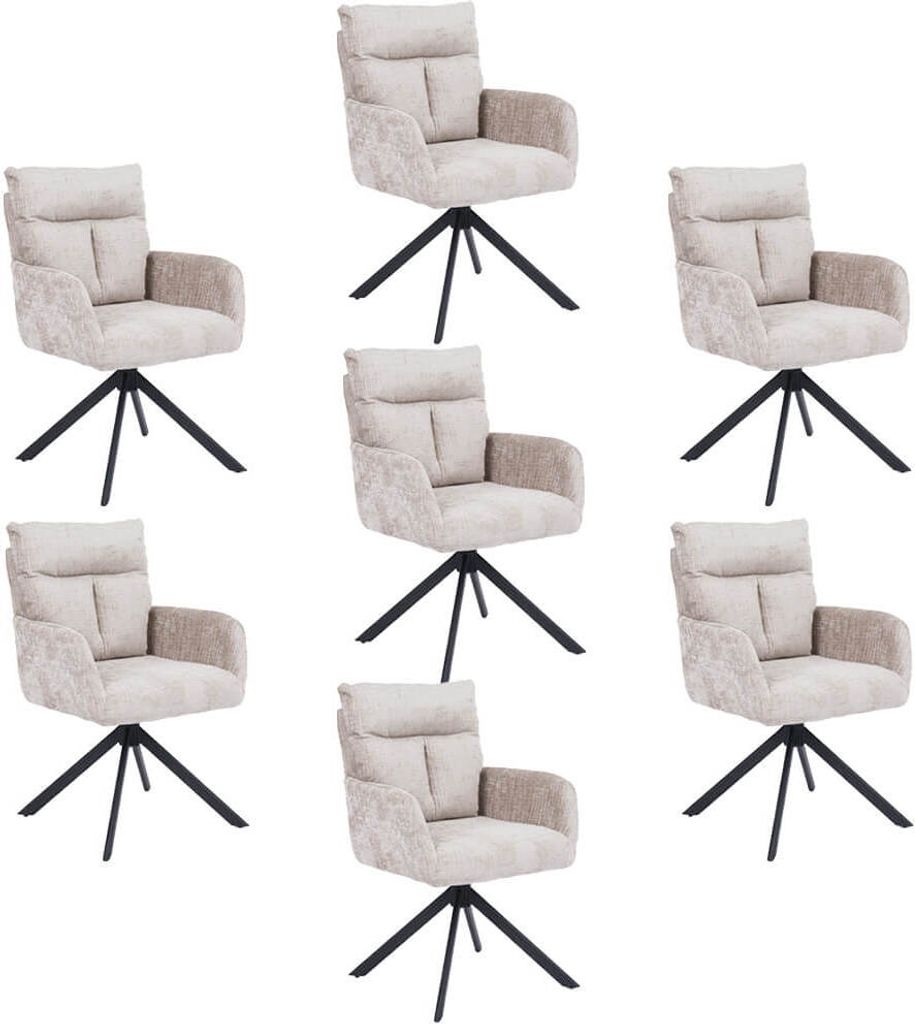 HOME DELUXE Esszimmerstuhl mit Armlehne ALUNA Chenille - 7er Set Beige I Küchenstuhl, Polsterstuhl, Designstuhl, Armlehnstuhl, Armlehne, Lehne, Ge...
