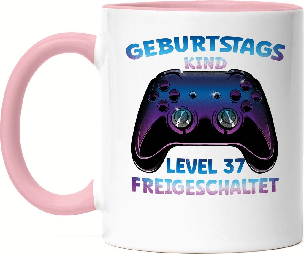 Geburtstagskind Level 37 Freigeschaltet Tasse Rosa Happy Birthday Geburtstag Level Controller Konsole Game Spiel