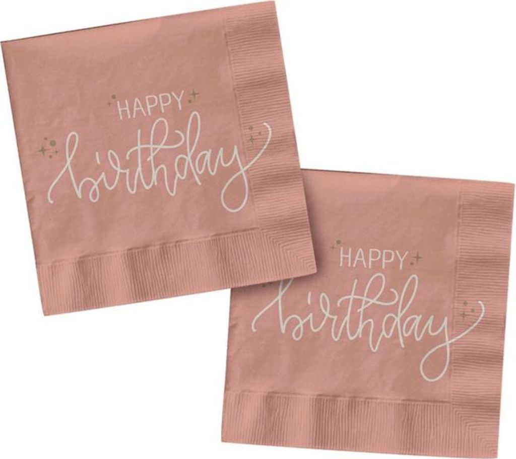 20 Servietten Happy Birthday Creme Rose Produktbild 