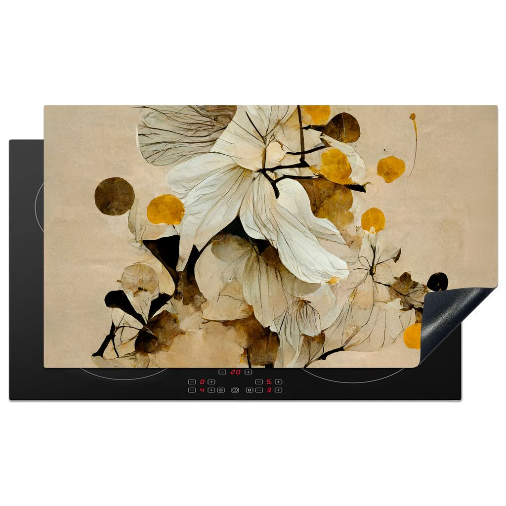 KitchenYeah Herdabdeckplatte Blumen - Pflanzen - Gold - Vintage , 91x52cm, Küche Deko, Glaskeramikkochfeld Herdabdeckung, Abdeckplatte fùr Koch...