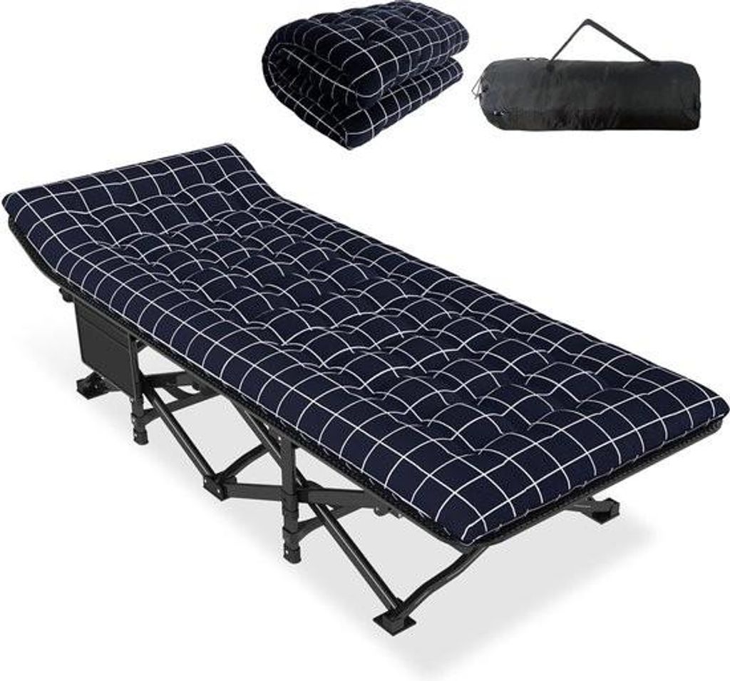 Campingbett – Klappbares Gästebett für bis zu 200 kg, Klappbett mit Seitentasche, tragbare Campingliege, Outdoor, Garten, Camping, Reisen, Inne...