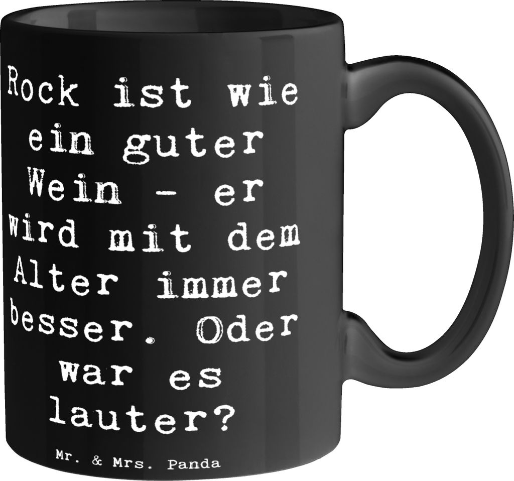 Mr. & Mrs. Panda Kaffeetasse Spruch Rock Wein - Schwarz - Geschenk, Lebensgefühl, Kaffeebecher, Geschenke für Musikfans, Bedruckte Tasse, cappucc...