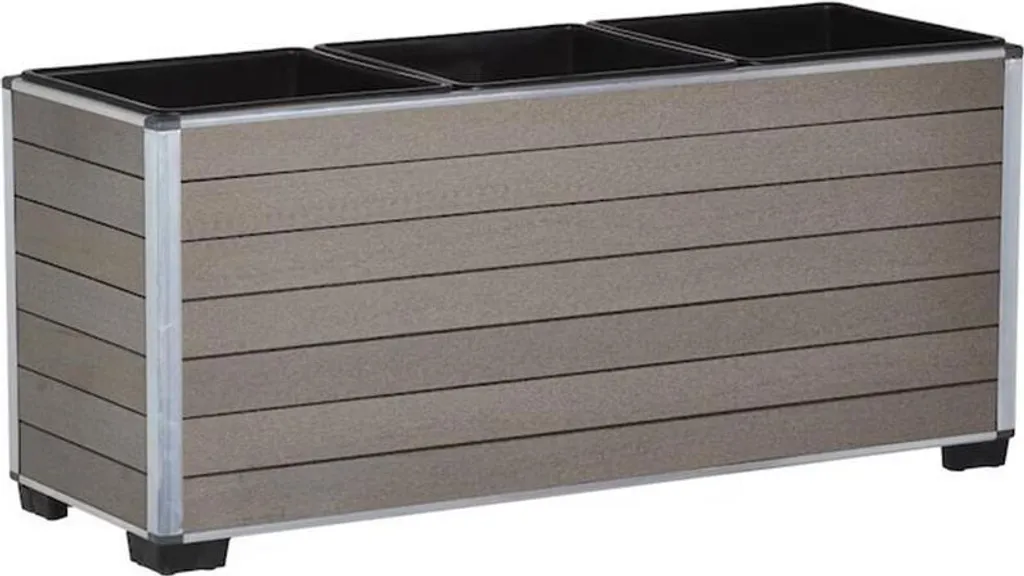 Jardinière de balcon grise en WPC 79cm pour brise-vue naturel et fleurs