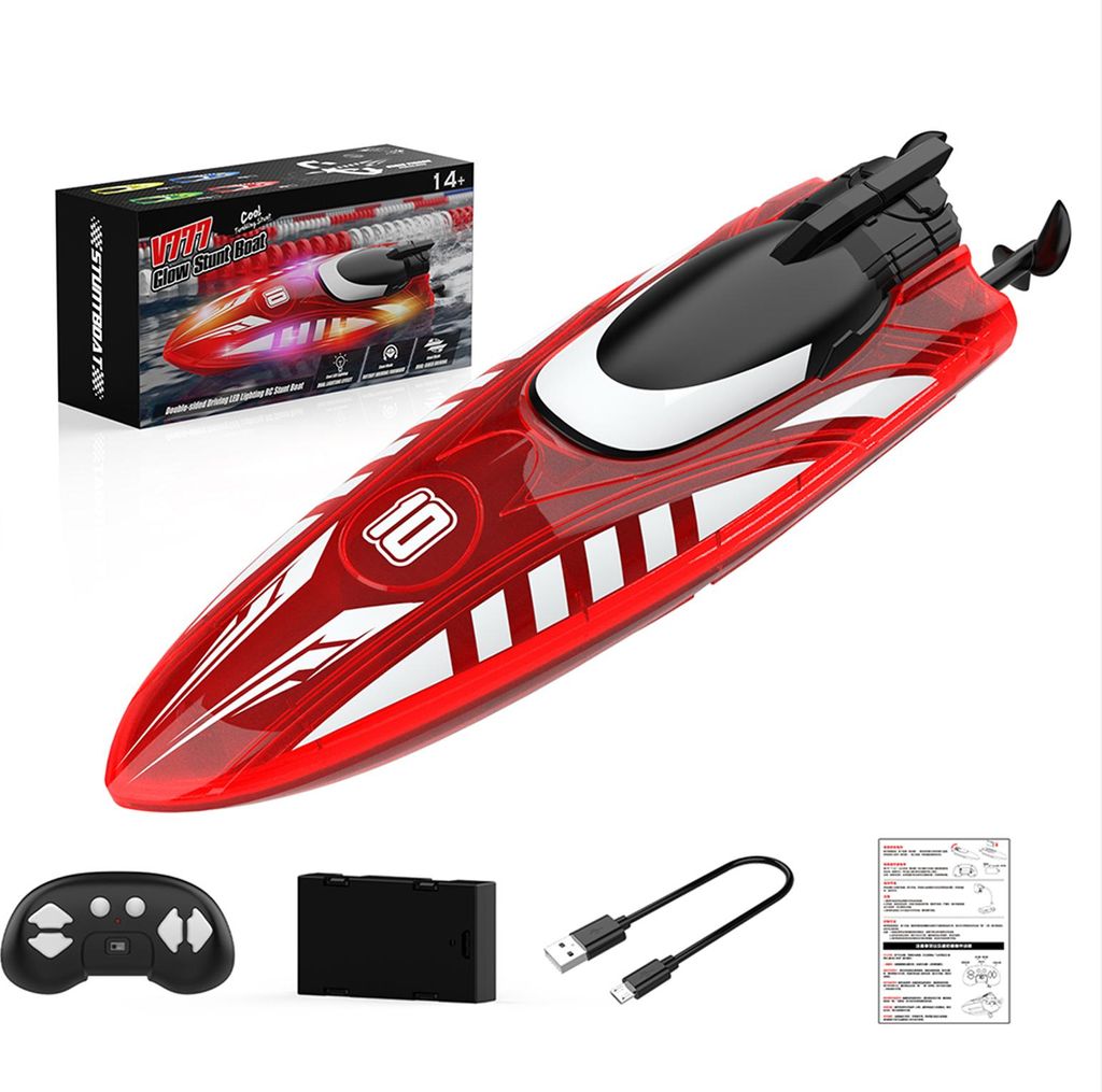 Ferngesteuertes Boot Stuntboot 2.4Ghz Doppelseitiges Fahrendes Schiff Spielzeug Aus Wasser Sensing Low Battery Reminder Cool Light Speed Switch