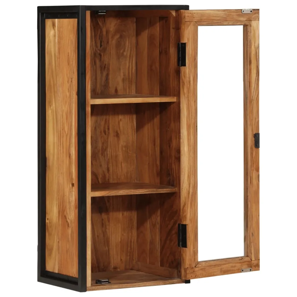 Meuble de rangement mural vertical 40x30x90 cm en bois massif et métal noir