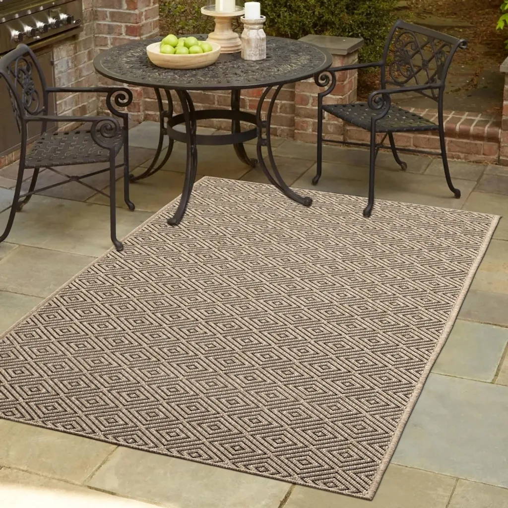 Tapis résistant aux UV et intempéries 140x200 cm beige noir losanges