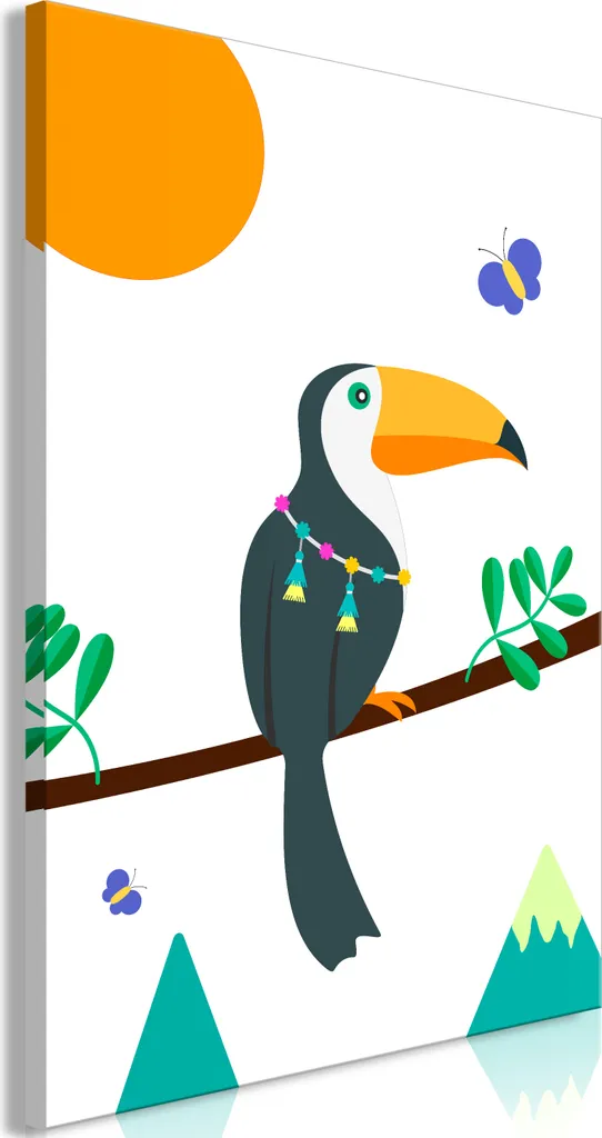 Quadro Verticale Tucano e Farfalle 40x60 cm - Stampa Canvas Premium