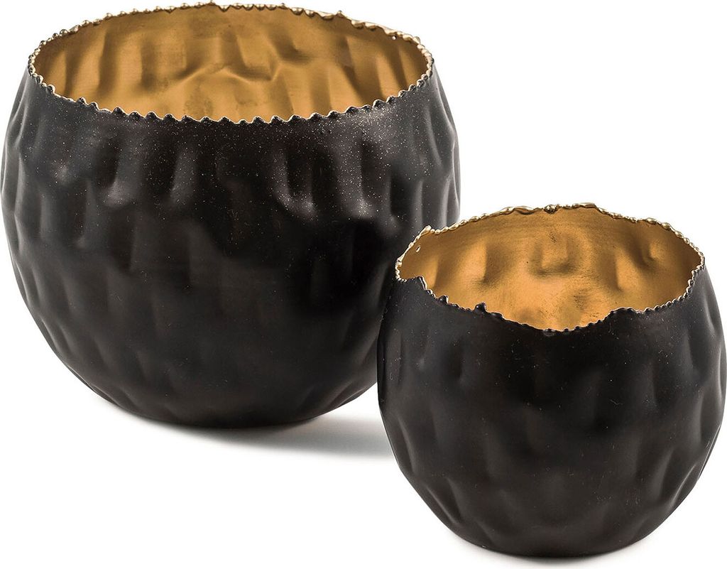 2er Set Teelichthalter Schwarz Gold Höhe 7cm und 10cm Alu Kerzenhalter Deko