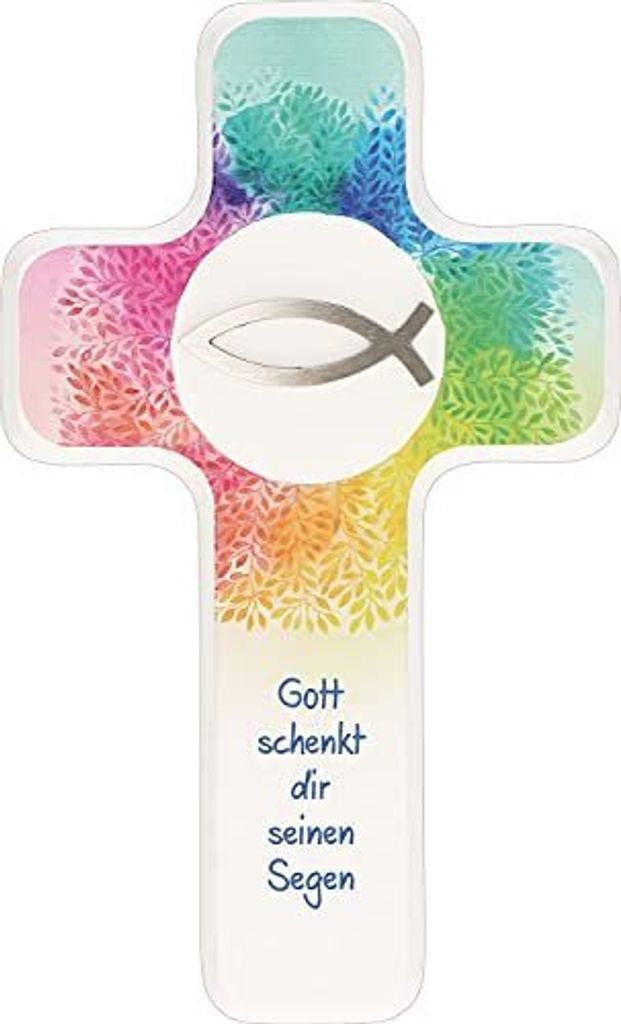 Kinderkreuz 18 cm weiß mit Fisch aus Edelstahl Gott schenkt Produktbild 