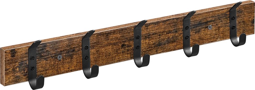 Wandgarderobe aus Holz mit 10 Haken - Kompakter Wandgarderobenständer - Industrieller Stil - Vintage Braun/Schwarz