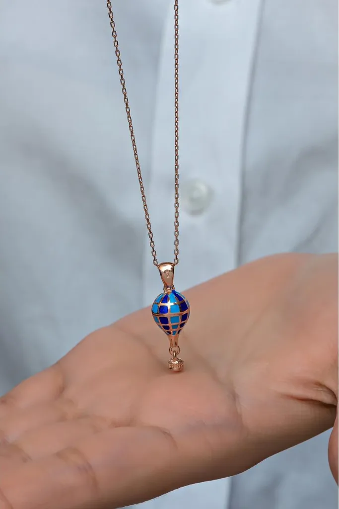 Collier en argent avec pendentif montgolfière 3D or rose ajustable - 2
