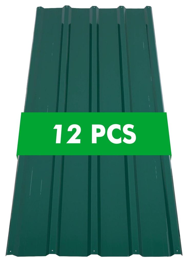 12er Set Dachplatten - Wellblech Dachpaneele aus verzinktem Stahl - Schwerlast Dach für Garage Carport Pergola Schuppen - Grün