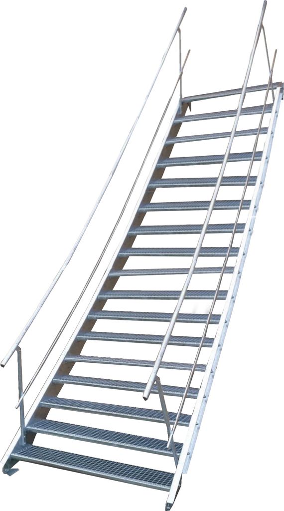 Stahltreppe 17 Stufen-Breite 70cm Variable-Höhe 282-350cm beidseit. Geländer