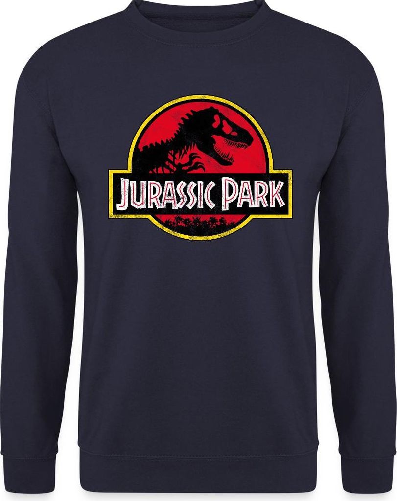 Spreadshirt Jurassic Park Klassisches Logo In Rot Mit T-Rex Uni Pullover, L, Navy