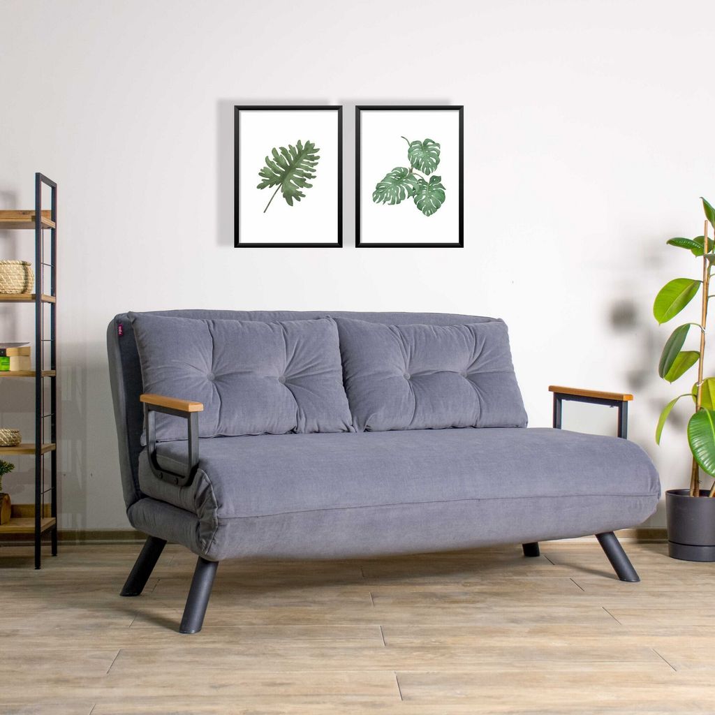 Hanah Home, Sando 2-Seater - Grey, Schlafsofas, 2-Sitzer-Schlafsofa, Grau, Polyester, 133 x 78 x 78 x cm